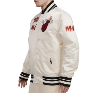 Miami heat retro classic full snap satin varsity jacket cream 2