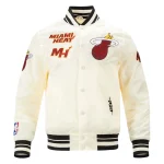 Miami Heat Retro Classic Full-Snap Cream Satin Jacket