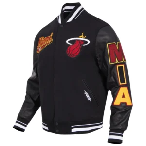 Miami heat script tail wool leather varsity jacket black 5
