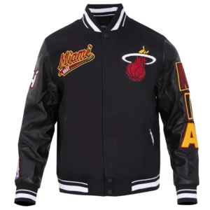 Miami heat script tail wool leather varsity jacket black 6