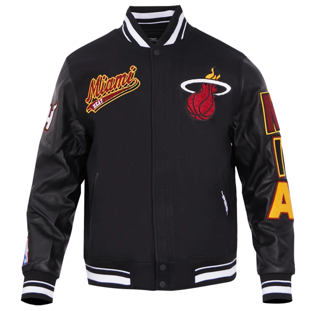 Miami heat script tail wool leather varsity jacket black 6