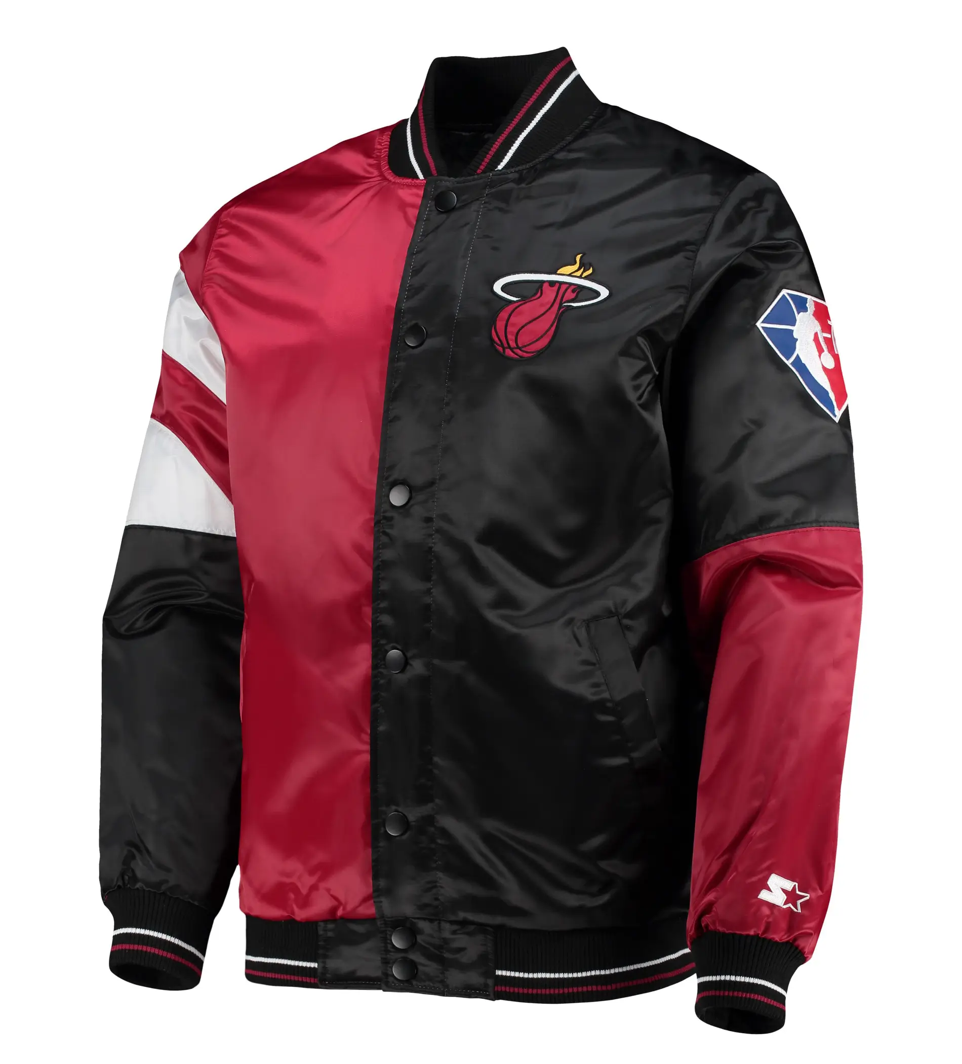 Miami heat starter 75th anniversary leader red blackcolor block satin varsity jacket 1
