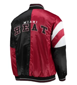 Miami heat starter 75th anniversary leader red blackcolor block satin varsity jacket 2