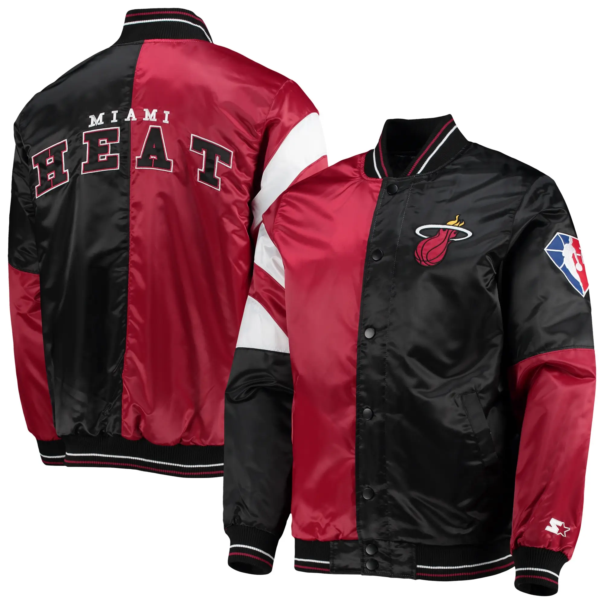 Miami heat starter 75th anniversary leader red blackcolor block satin varsity jacket 4