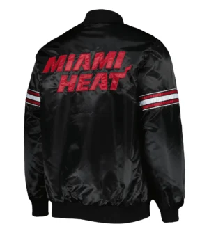 Miami heat starter black pick roll satin full snap black varsity jacket 2