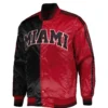 Miami heat starter fast break full snap satin black red varsity jacket 1