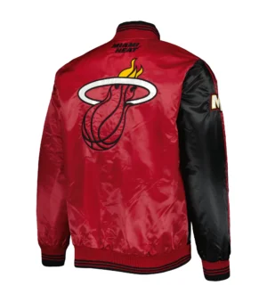 Miami heat starter fast break full snap satin black red varsity jacket 2