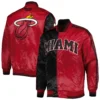 Miami heat starter fast break full snap satin black red varsity jacket 4