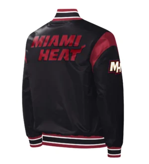 Miami heat starter force play full snap black satin varsity jacket 2