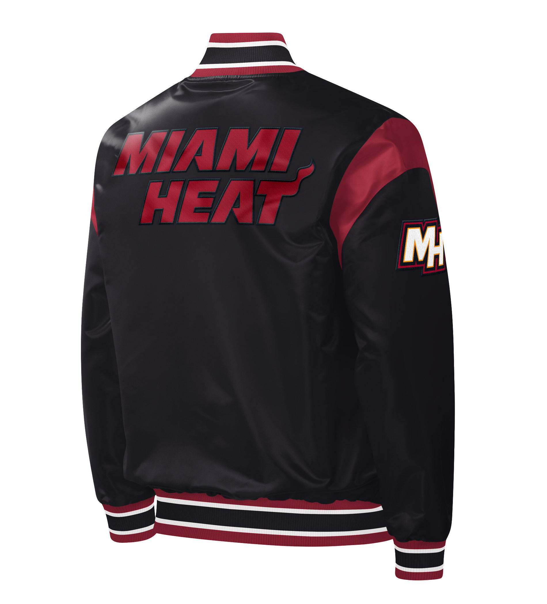 Miami heat starter force play full snap black satin varsity jacket 2