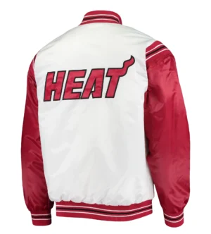 Miami heat starter renegade full snap satin white red varsity jacket 2