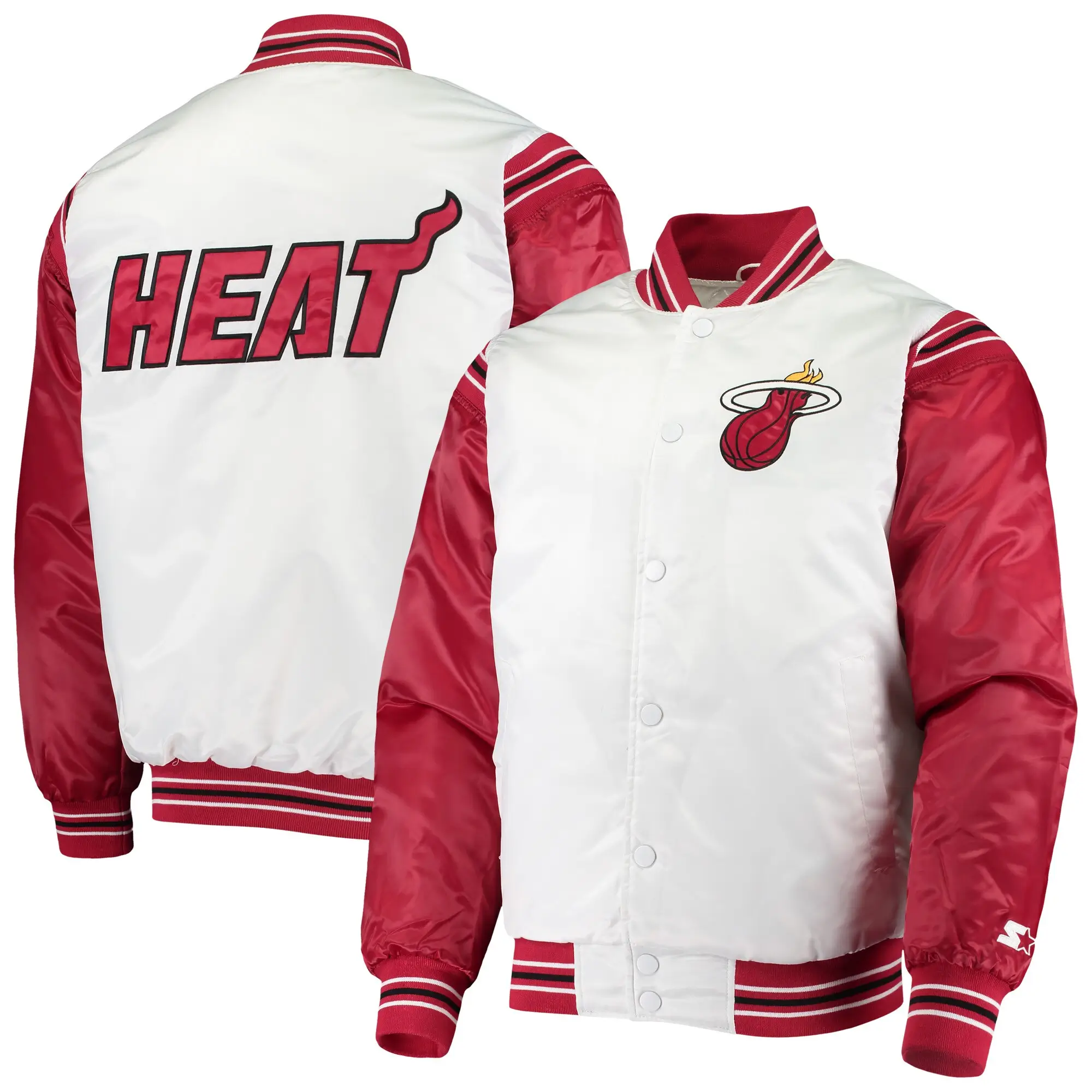 Miami heat starter renegade full snap satin white red varsity jacket 4