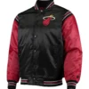 Miami heat starter the enforcer full snap black red satin varsity jacket 1