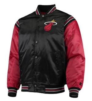 Miami heat starter the enforcer full snap black red satin varsity jacket 1