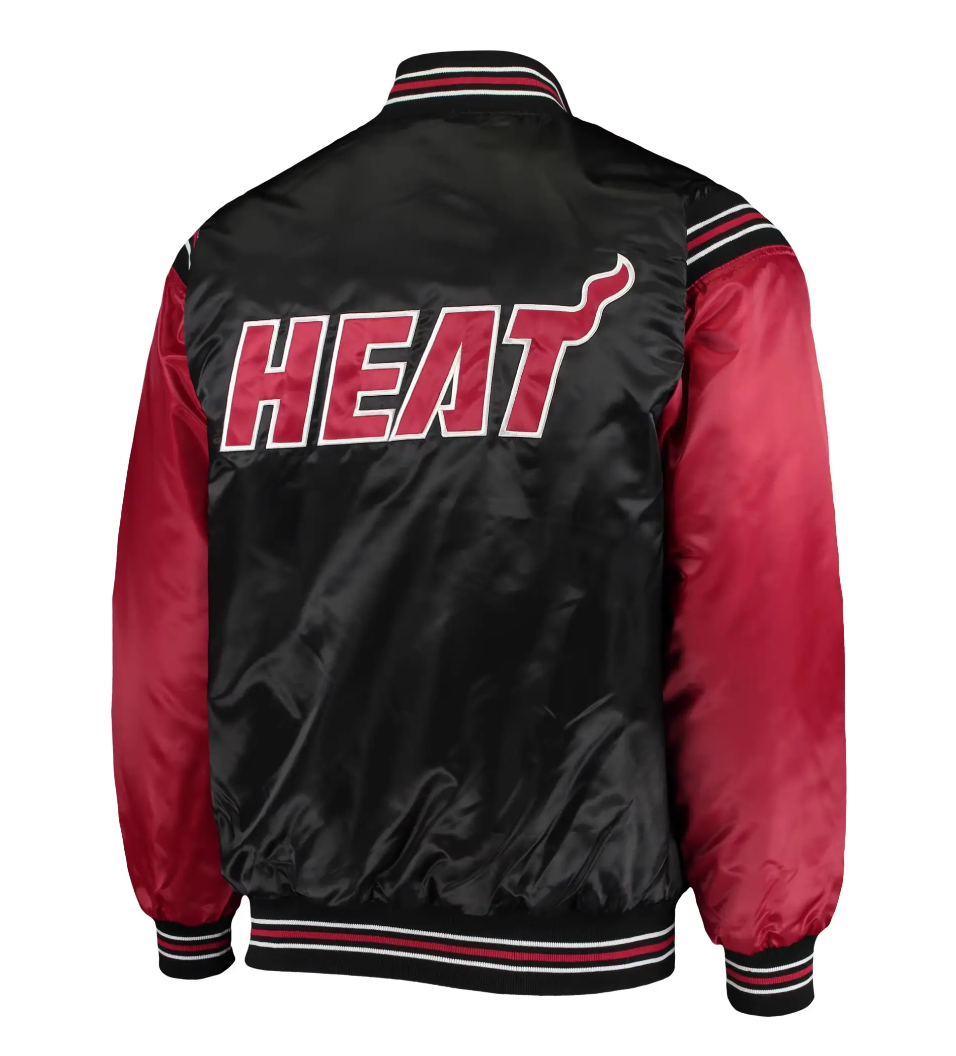Miami heat starter the enforcer full snap black red satin varsity jacket 2
