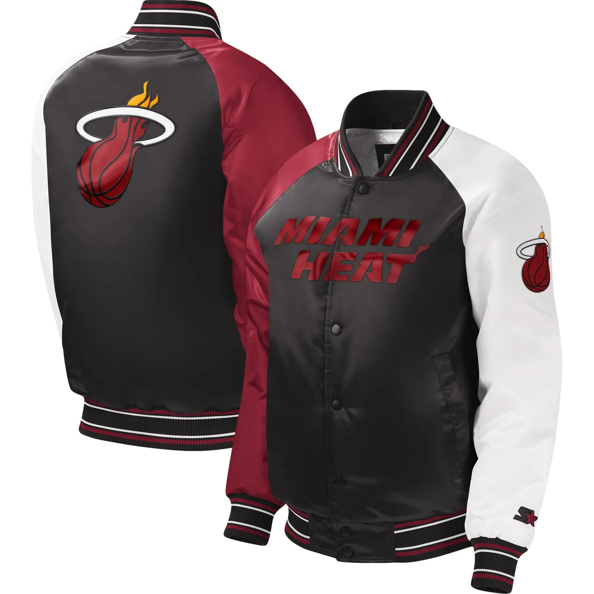 Miami heat starter youth raglan full snap multi colored varsity jacket 3