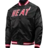 Miami heat throwback wordmark full snap raglan black satin varsity jacket 1