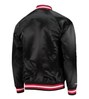 Miami heat throwback wordmark full snap raglan black satin varsity jacket 2