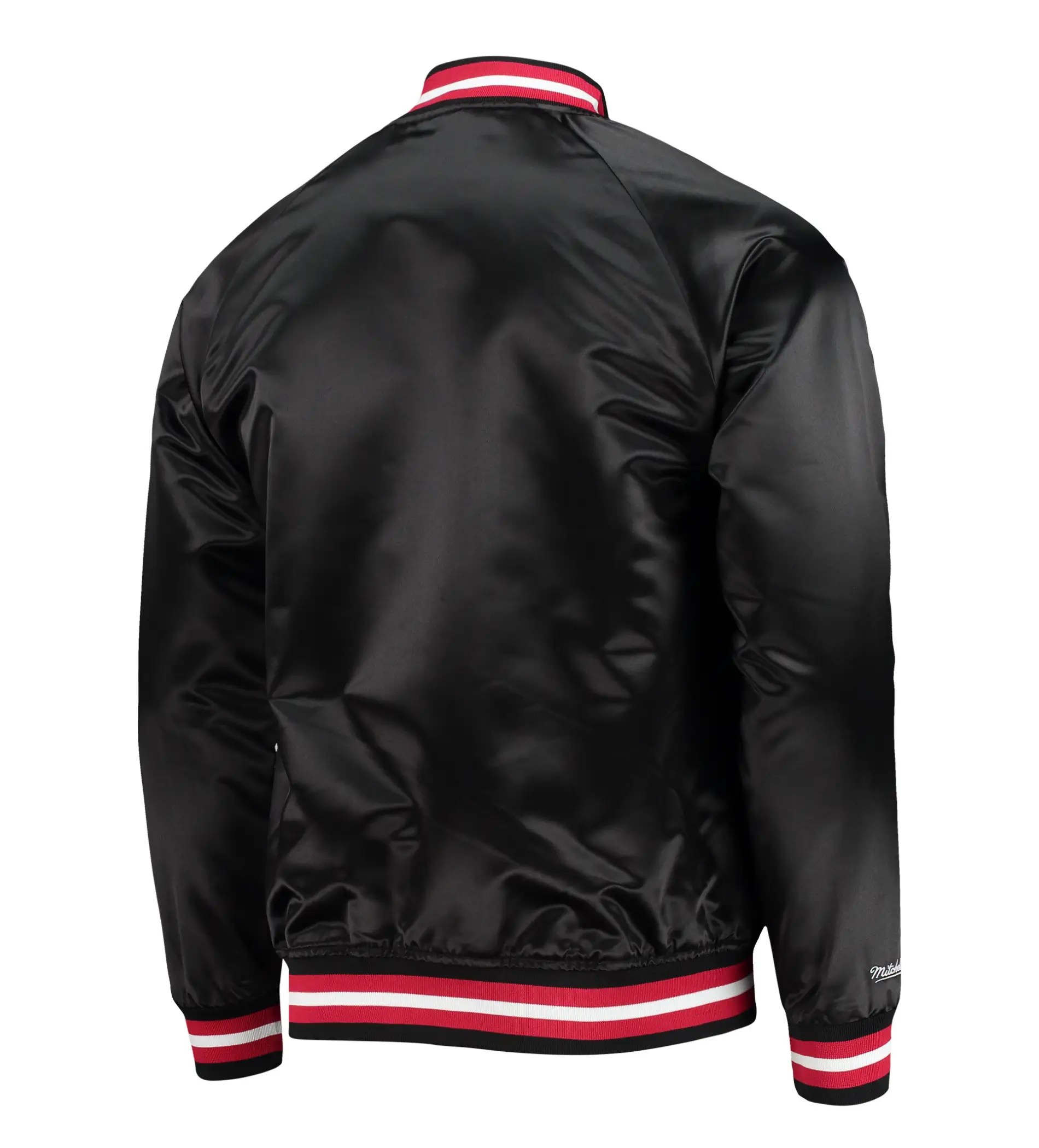 Miami heat throwback wordmark full snap raglan black satin varsity jacket 2