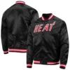 Miami heat throwback wordmark full snap raglan black satin varsity jacket 4