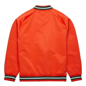 Miami hurricanes throwback wordmark orange satin jacket