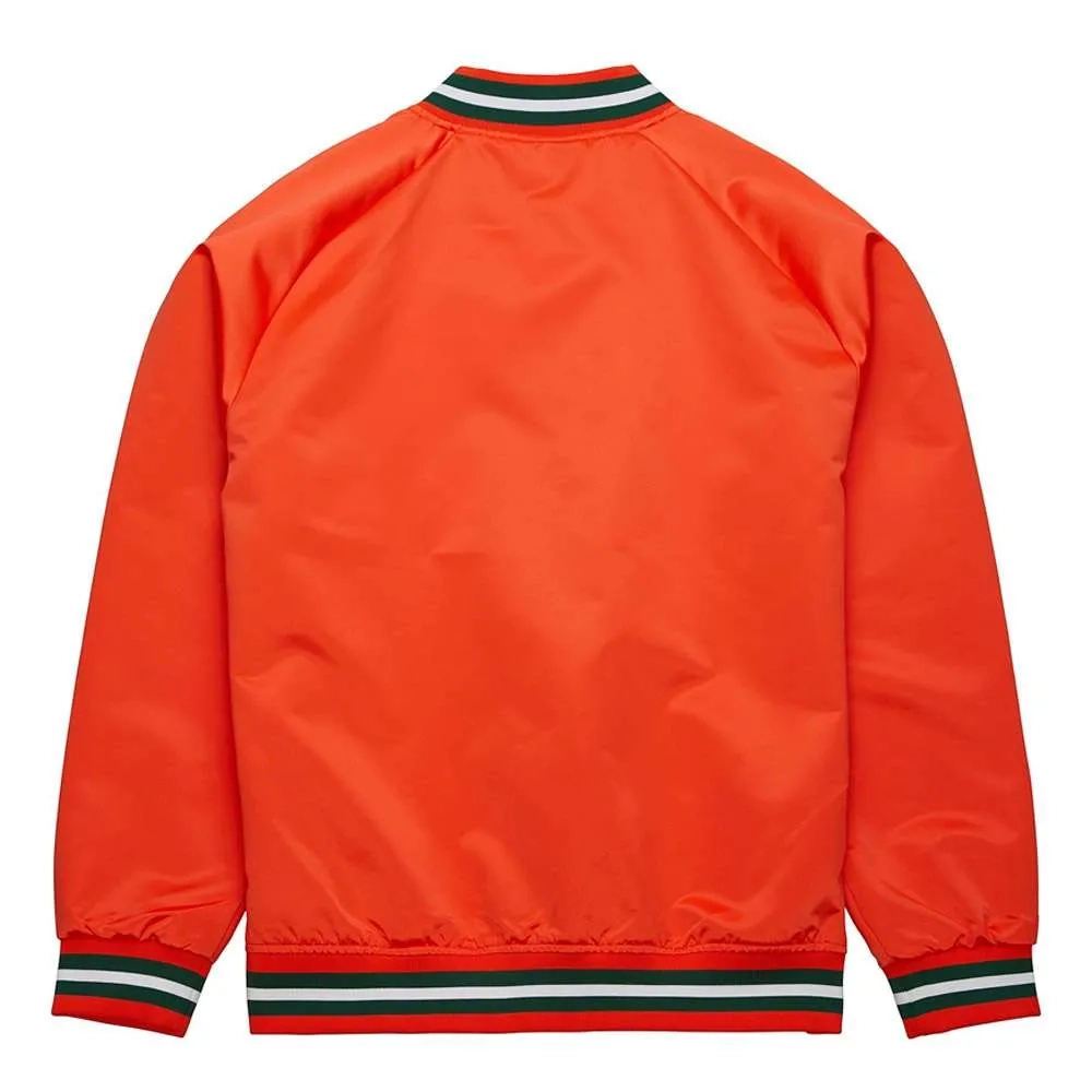 Miami hurricanes throwback wordmark orange satin jacket