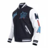 Miami marlins script tail mens rib wool leather varsity blackwhite 2