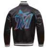 Miami marlins script tail mens satin varsity jacket black 1