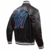 Miami marlins script tail mens satin varsity jacket black 2