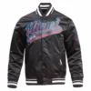 Miami marlins script tail mens satin varsity jacket black 5