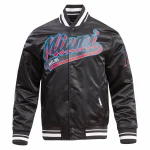 Miami Marlins Script Tail Black Satin Jacket