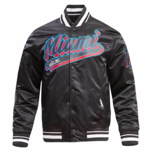 Miami marlins script tail mens satin varsity jacket black 5