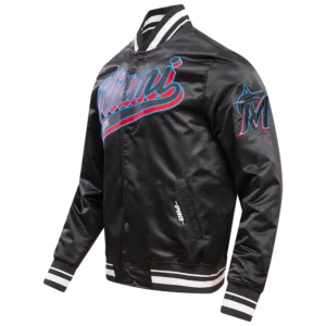 Miami marlins script tail mens satin varsity jacket black 6