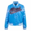 Miami marlins script tail womens satin varsity jacket blue 1