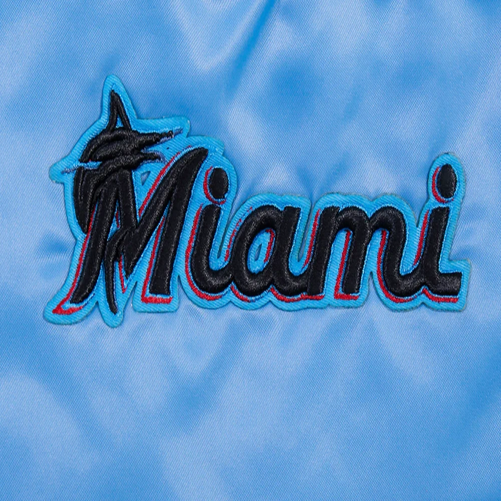 Miami marlins script tail womens satin varsity jacket blue 5