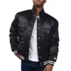 Miami marlins silver tab trucker satin varsity jacket black 2 1