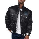 Miami Marlins Silver Tab Satin Trucker Black Jacket