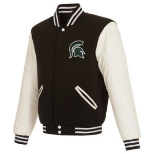 Michigan state black white spartans reversible two tone varsity jacket 1 1