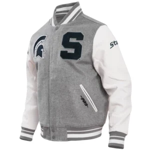Michigan state spartans classic rib wool leather jacket