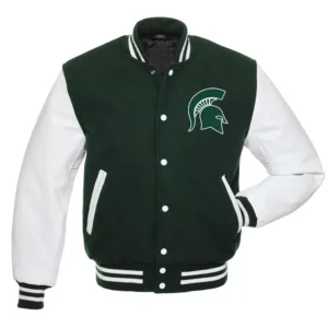Michigan state spartans full snap wool leather varsity jacket 1 1