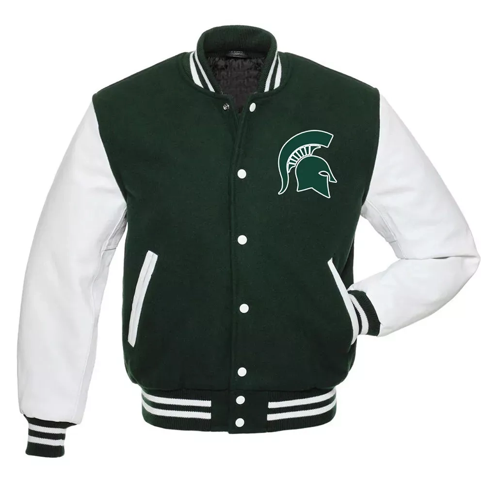 Michigan state spartans full snap wool leather varsity jacket 1 1