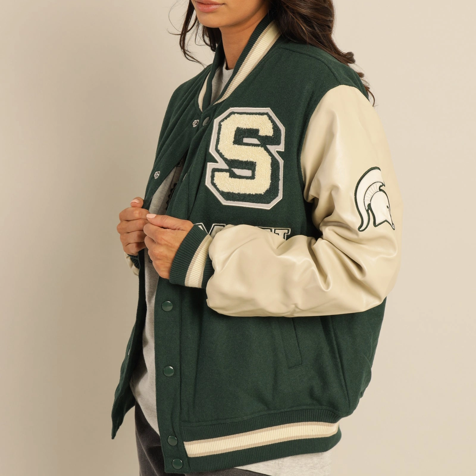 Michigan state spartans letterman wool jacket