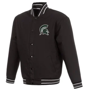 Michigan state spartans poly twill full snap black varsity jacket 1 1