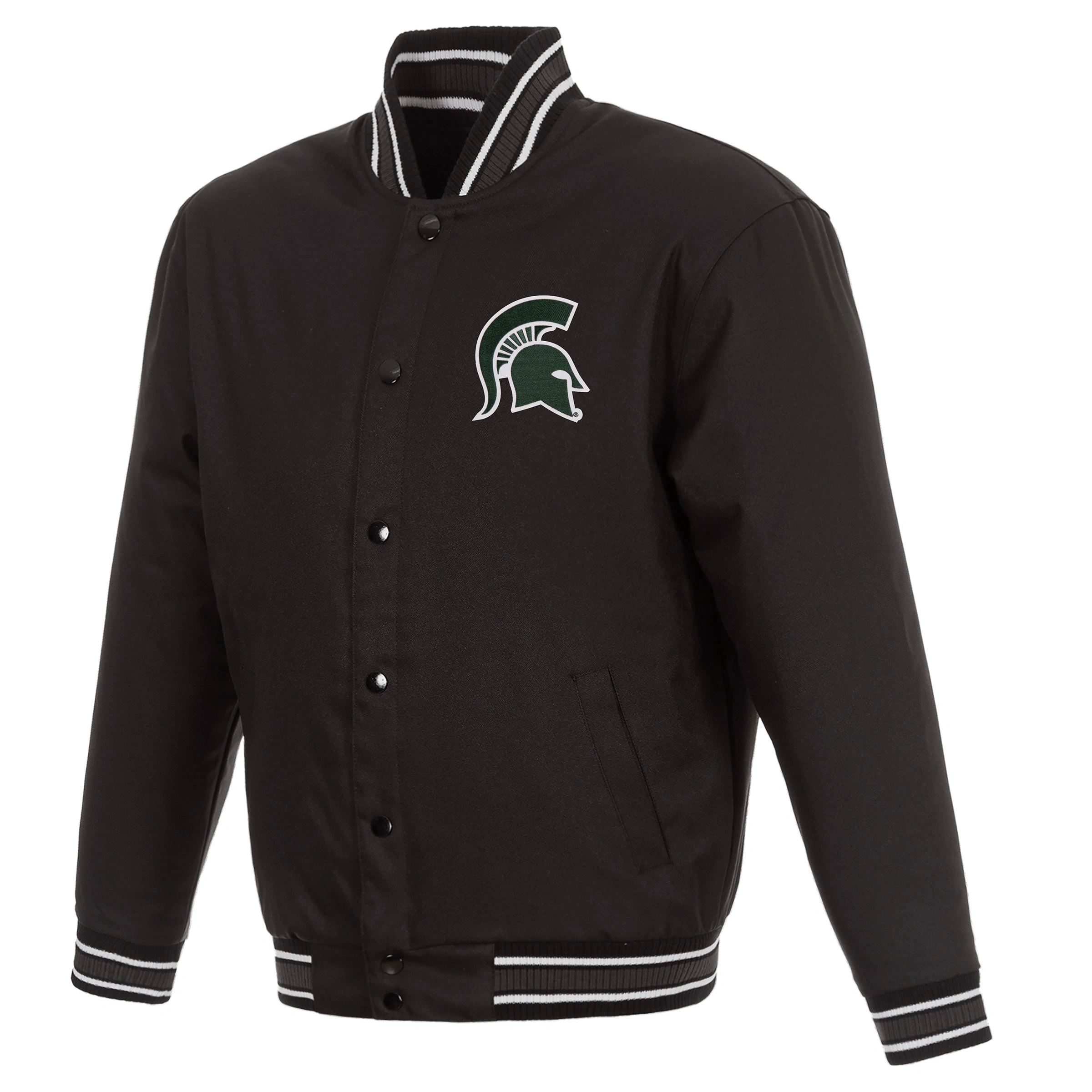 Michigan state spartans poly twill full snap black varsity jacket 1 1