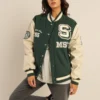 Michigan state spartans womens letterman green wool jacket
