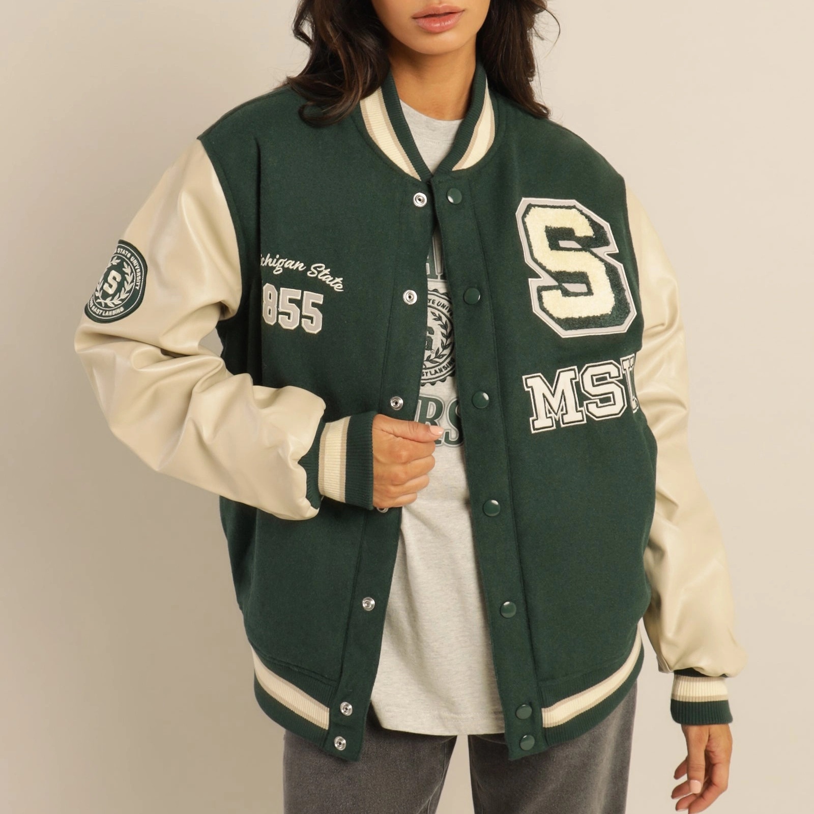 Michigan state spartans womens letterman wool jacket