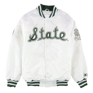 Michigan state starter spartans classic rib knitted satin varsity jacket 1