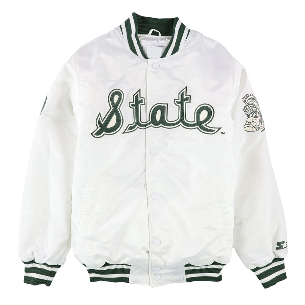 Michigan state starter spartans classic rib knitted satin varsity jacket 1