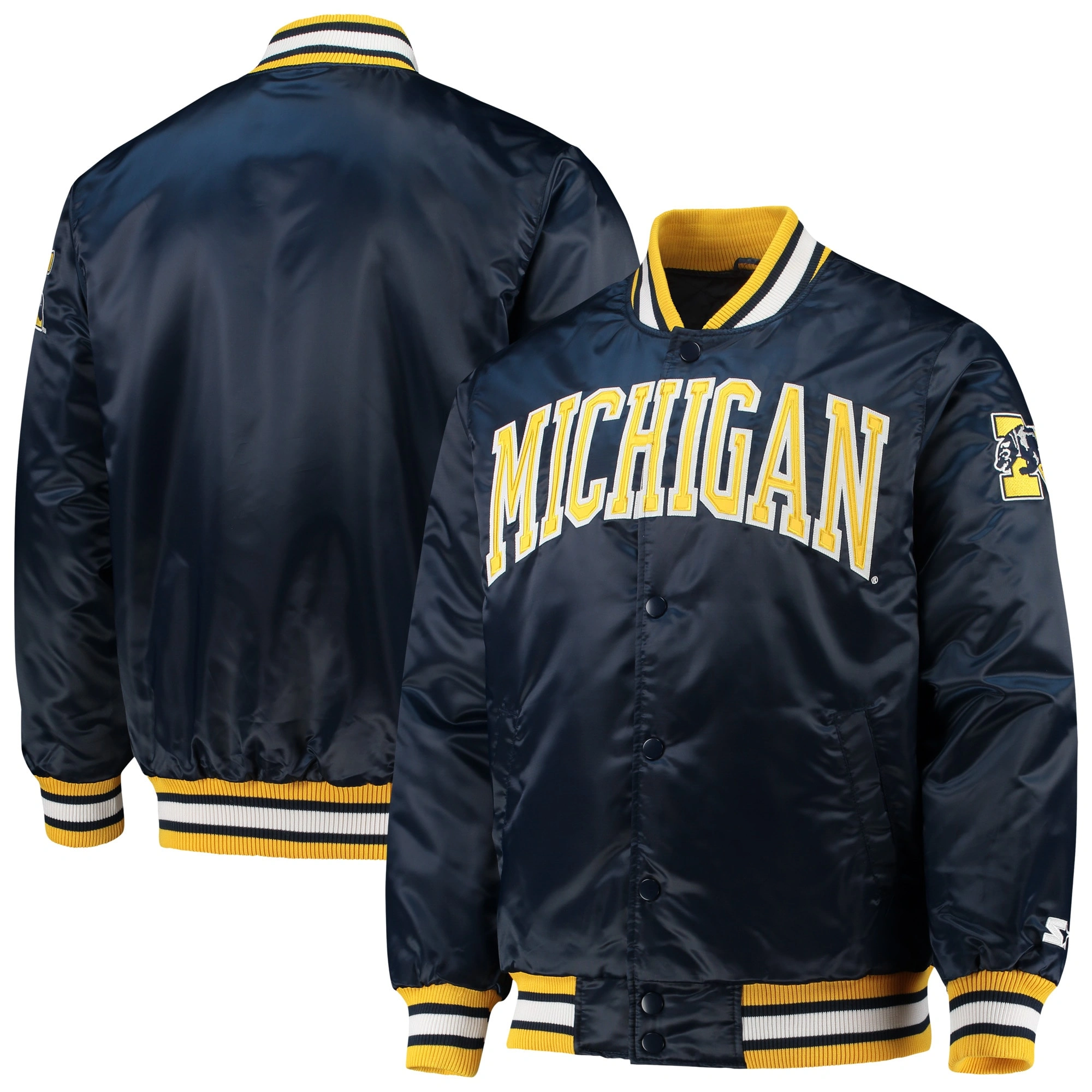 Michigan wolverines navy o line satin jacket