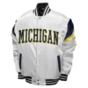 Michigan wolverines power white satin varsity jacket